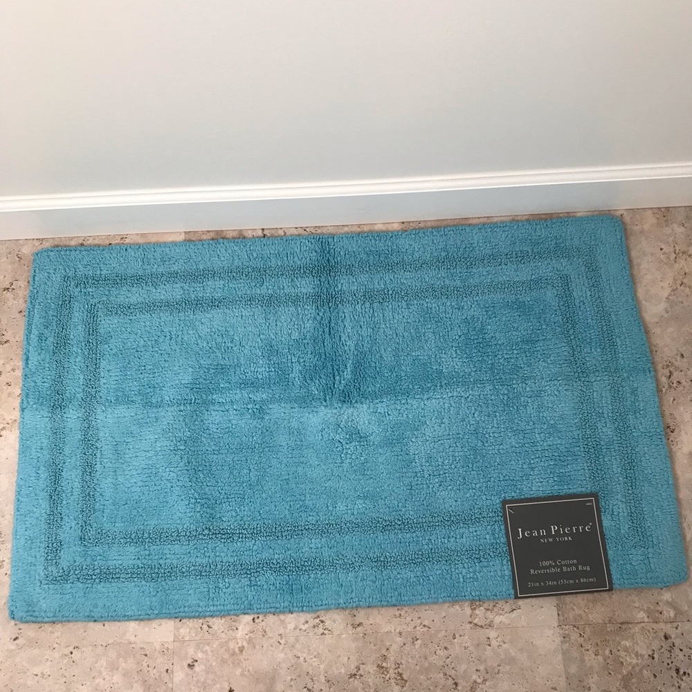 Jean Pierre NWT Reversible Cotton Bath Rug, 21in X 34in, Aquatic Blue